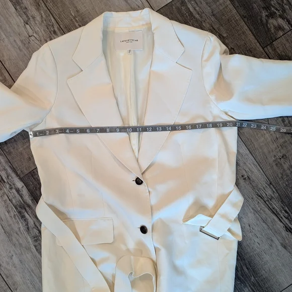 Lafayette 148 New York Kettson Cream Belted Suit Jacket Size 10 - Picture 12 of 14